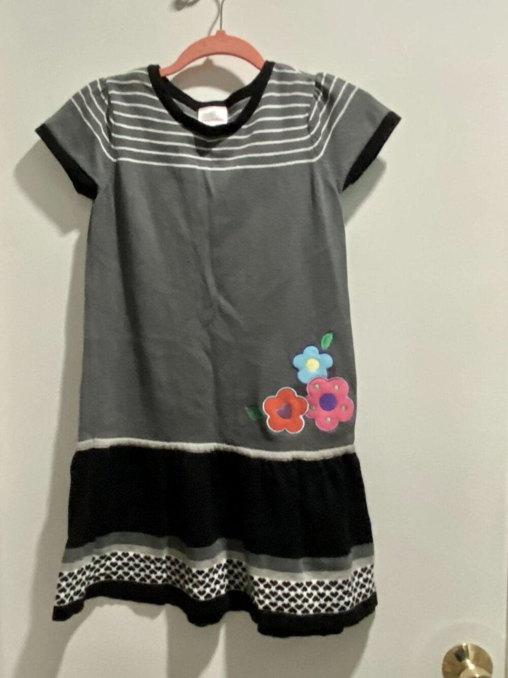 Girls Hanna Anderson Cotton Floral Embroidery Drop Waist S/S School Dress 10